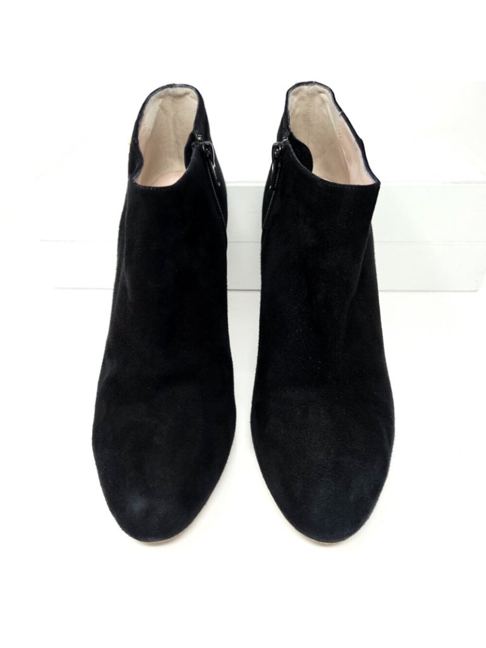 Kate Spade Aldaz Ankle Boots Womens 9 Black Suede Gold Bow Block Heel Booties - Picture 4 of 9